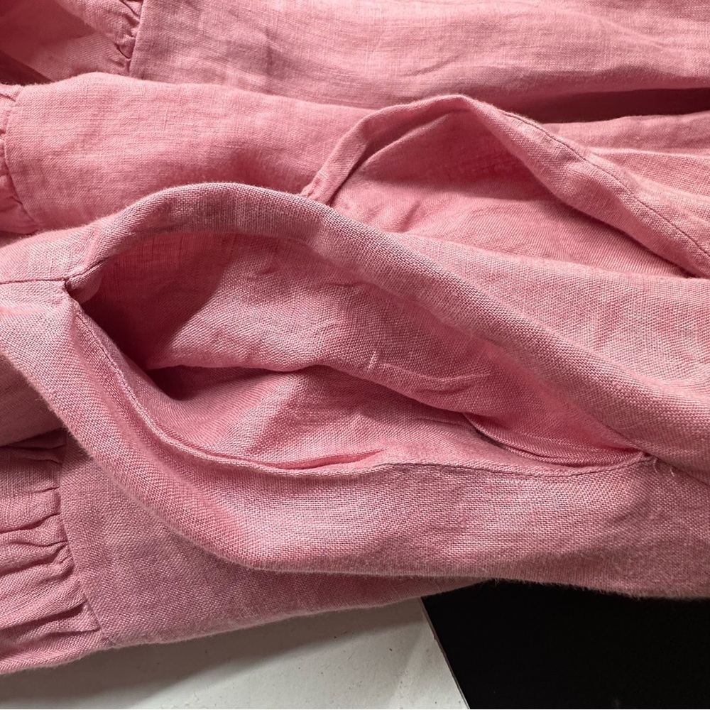 Greek Archaic Kori Linen Popover Smock Dress
Tie Neck Tiered Pink Size Large - Picture 8 of 11